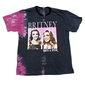 2022 Britney  Spears She’s A Star Grey & Pink Cotton Tie  Dye Look Graphic Tee M